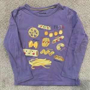Mini Boden Purple Kids Pasta Graphic Long Sleeve Tee